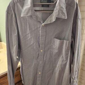 Ralph Lauren Men's Navy Striped Button Down Shirt 17.5  Sleeves 32/34